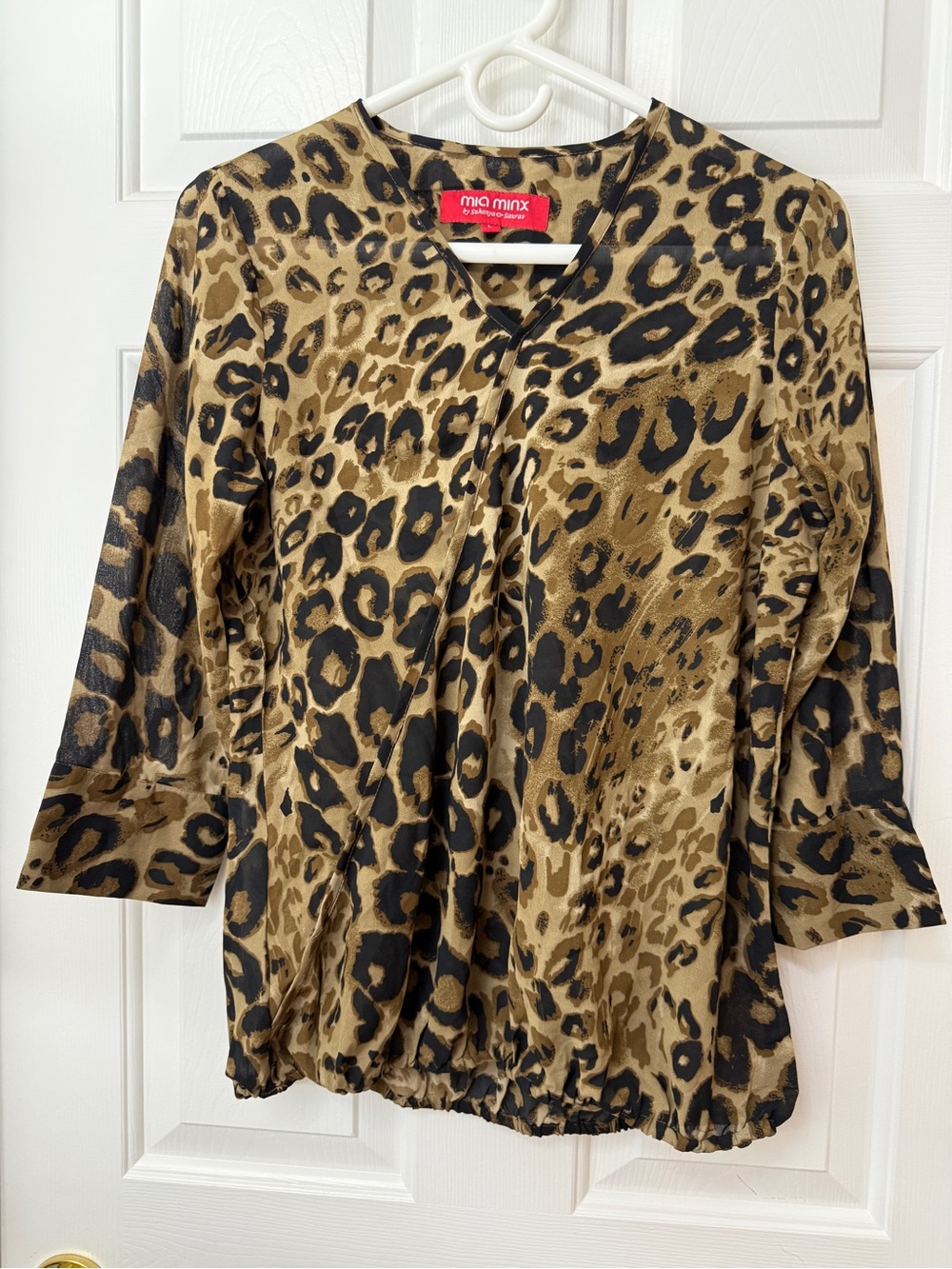Women's Leopard Print V-Neck Blouse in Brown/Black